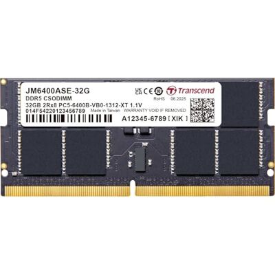Transcend JetRam 32GB DDR5 RAM 6400MHz CSODIMM 2Rx8 CL52 1.1V, JM6400ASE-32G Transcend JetRam 32GB DDR5 RAM 6400MHz CSODIMM 2Rx8 CL52 1.1V, JM6400ASE-32G
