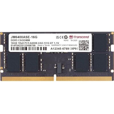 Transcend JetRam 16GB DDR5 RAM 6400MHz CSODIMM 1Rx8 CL52 1.1V, JM6400ASE-16G Transcend JetRam 16GB DDR5 RAM 6400MHz CSODIMM 1Rx8 CL52 1.1V, JM6400ASE-16G