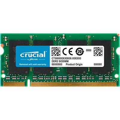 Crucial CT25664AC667 Memoria da 2 GB, DDR2, 667 MHz, PC2-5300, SODIMM, 200-Pin Crucial CT25664AC667 Memoria da 2 GB, DDR2, 667 MHz, PC2-5300, SODIMM, 200-Pin