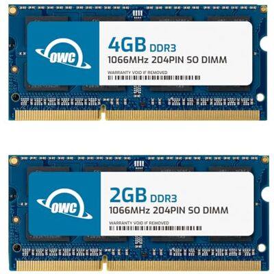 OWC 6GB Kit per l'espansione della memoria 1 x 2GB + 1 x 4GB PC8500 DDR3 1066MHz SO-DIMMs per MacBook Late 2008, Early 2009, Early 2010, MacBook Pro "Unibody", Mac mini 2009/2010, iMac 2009 OWC 6GB Kit per l'espansione della memoria 1 x 2GB + 1 x 4GB PC8500 DDR3 1066MHz SO-DIMMs per MacBook Late 2008, Early 2009, Early 2010, MacBook Pro "Unibody", Mac mini 2009/2010, iMac 2009