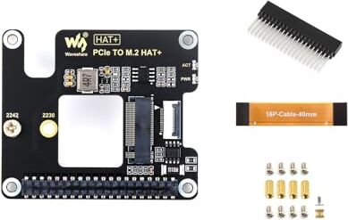 Waveshare Adattatore da PCIe a M.2 M Key per Raspberry Pi 5, Supporto NVMe Protocollo M.2 SSD con 2230/2242 Dimensioni, PCI-E×1 Gen2 o Gen3 Modalità, Supporto Booting da SSD per PI5