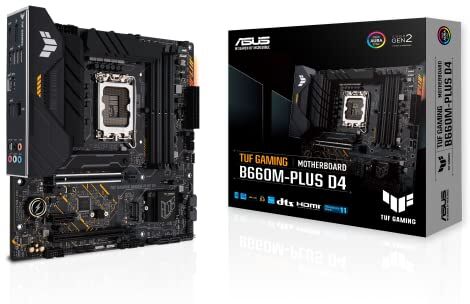 Asus TUF Gaming B660M-PLUS D4 Scheda Madre mATX, Intel B660, LGA1700, DDR4, PCI 5.0, LAN Realtek 2.5Gb, Realtek 7.1 Surround, 2xM.2, 4xSATA 6GB/s, USB 3.2 Gen 2x2, Armoury Crate, Nero