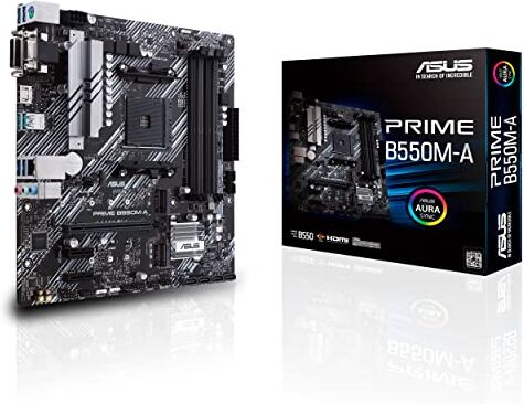 Asus PRIME B550M-A, Scheda Madre Micro ATX AMD B550 (Ryzen AM4), dual M.2, PCIe 4.0, 1 Gb Lan, HDMI/D-Sub/DVI, SATA 6 Gbps, USB 3.2 Gen 2 Type-A, Connettori RGB Aura Sync