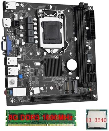 Xptieeck ITX H61 Computer Motherboard + I3-3240 +1X8G DDR3 1600MHz RAM CPU LGA 1155 Supporta fino a 16GB RAM Slot Scheda di Rete 100M