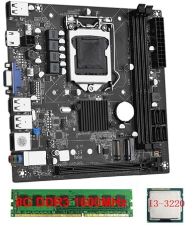 Graootoly ITX H61 Desktop Motherboard + I3-3220 +1X8G DDR3 1600MHz RAM CPU LGA 1155 Supporto fino a 16GB RAM Slot 100M Scheda di Rete Ricambio Accessori