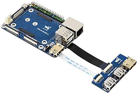 Waveshare Kit di Accessori Scheda Base per Raspberry Pi Compute Module 4, Includi CM4-IO-BASE-A, HDMI USB Adattatore, Cavo FFC, Cavo da USB-A a USB-C, Più Connettori USB e HDMI via FFC