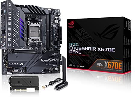 Asus ROG CROSSHAIR X670E GENE, Scheda Madre Gaming micro-ATX, AMD AM5, DDR5, PCI 5.0, Intel 2.5Gb Ethernet, WiFi 6E (802.11ax), ROG Supreme 7.1 Surround, 3xM.2, 4xSATA 6GB/s, Aura Sync RGB, Nero