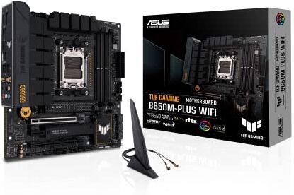 Asus TUF GAMING B650M-PLUS WIFI Scheda Madre Gaming micro ATX, AMD B650, AM5, DDR5, 3xPCI 4.0, WiFi 6 (802.11ax), Intel 2.5Gb Ethernet, Realtek 7.1, 2xM.2, 4xSATA 6GB/s, Aura Sync RGB, Nero