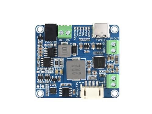 Waveshare Solar Power Manager Module (D), Supports 6V~24V Solar Panel And Type-C Power Adapter, 5V/3A Regulated Output, with Battery Holder (Batteries Are Not Included)