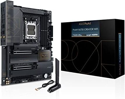 Asus ProArt X670E-CREATOR WIFI, Scheda Madre ATX, AMD X670, AMD AM5, DDR5, PCI 5.0, Intel 2.5Gb e Marvell AQtion 10Gb (802.11ax), Realtek 7.1 Surround, 3xM.2, 6xSATA 6GB/s, Nero