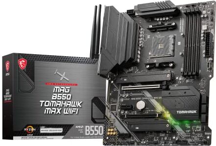 MSI MAG B550 TOMAHAWK MAX WIFI Scheda Madre AMD ATX, AM4 AMD Ryzen 5000 Ready DDR4 Boost 5100+MHz/OC, PCIe 4.0 & 3.0 x16, M.2 Gen4 & Gen3, 2.5G LAN, Wi-Fi 6E, B Lluetooth 5. 2