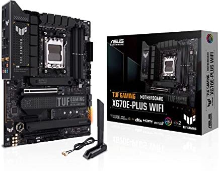 Asus TUF GAMING X670E-PLUS WIFI, Scheda Madre ATX, AMD X670, AMD AM5, DDR5, PCI 5.0, Realtek 2.5Gb Ethernet, WiFi 6E (802.11 ax), 4xM.2, 4xSATA 6GB/s, Realtek 7.1 Surround, Aura Sync RGB, Nero