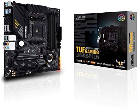 Asus TUF GAMING B550M-PLUS, Scheda madre Gaming micro ATX AMD B550, PCIe 4.0, doppio M.2, 10 fasi di alimentazione DrMOS, 2,5Gb Lan, HDMI, DP, USB 3.2 Gen 2 Type-A e Type-C, Aura Sync RGB