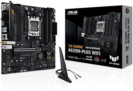 Asus TUF GAMING A620M-PLUS WIFI Scheda madre AMD mATX, DDR5, PCIe 4.0, 2 slot M.2, Q-Latch, Ethernet Realtek 2.5Gb, Wi-Fi 6, 2 DisplayPort, HDMI, USB 3.2 Gen 1 e Type-C, BIOS FlashBack, Aura Sync