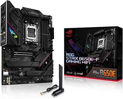 Asus ROG STRIX B650E-F GAMING WIFI Scheda Madre Gaming ATX, AMD B650, AM5, DDR5, PCI 5.0, WiFi 6E (802.11ax), Intel 2.5Gb Ethernet, ROG SupremeFX 7.1, 3xM.2, 4xSATA 6GB/s, Aura Sync RGB, Nero