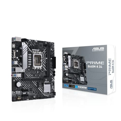 Asus PRIME B660M-K D4 Scheda Madre mATX, Intel B660, LGA1700, DDR4, PCI 4.0, LAN Realtek 1Gb, Realtek 7.1 Surround, 2xM.2, 4xSATA 6GB/s, USB 3.2 Gen 1, Armoury Crate, Nero