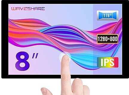 Waveshare 8inch Capacitive Touch Display Compatible with Raspberry Pi 4B/3B+/Jetson Nano Optical Bonding Toughened Glass Panel 1280×800 IPS Screen HDMI Interface HD Resolution Without Back Case