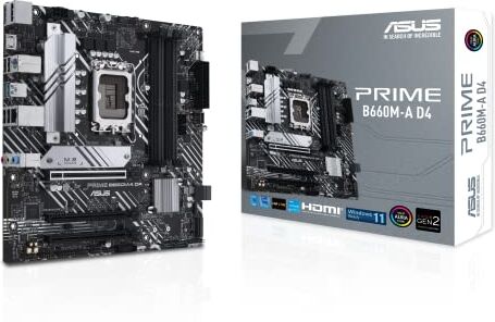 Asus PRIME B660M-A D4 Scheda Madre mATX, Intel B660, LGA1700, DDR4, PCI 4.0, LAN Intel 1Gb, Realtek 7.1 Surround, 2xM.2, 4xSATA 6GB/s, USB 3.2 Gen 2, Armoury Crate, Nero