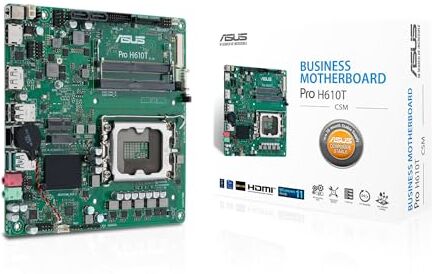 Asus PRO H610T-CSM Scheda madre Intel Mini ITX, DDR5 LGA 1700, 2 SATA 6Gb/s, slot M.2, Ethernet Realtek, DisplayPort, HDMI, USB 3.2 Gen 2 e Type-C