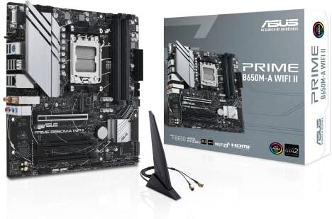 Asus PRIME B650M-A WIFI II Scheda madre AMD mATX, DDR5, Supporto PCIe 5.0 M.2, Ethernet Realtek 2.5Gb, Wi-Fi 6, DisplayPort, VGA, HDMI, SATA 6 Gbps, USB 3.2 Gen 2 e Type-C, BIOS FlashBack, Aura Sync