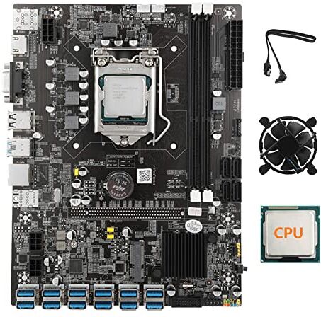 Uinfhyknd B75 USB BTC Mining Scheda Madre+CPU Casuale+Ventola di Raffreddamento+ SATA 12 PCIE a USB GPU LGA1155 DDR3 Slot MSATA ETH