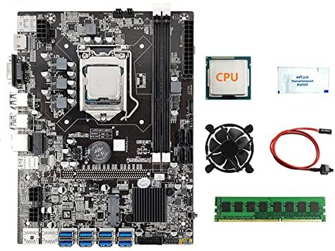 FUUIE B75 8USB BTC Minatore Scheda Madre Kit+CPU+4G DDR3 RAM+Fan+Grasso Termico+ Interruttore 8USB3.0 GPU LGA1155 DDR3 Slot MSATA