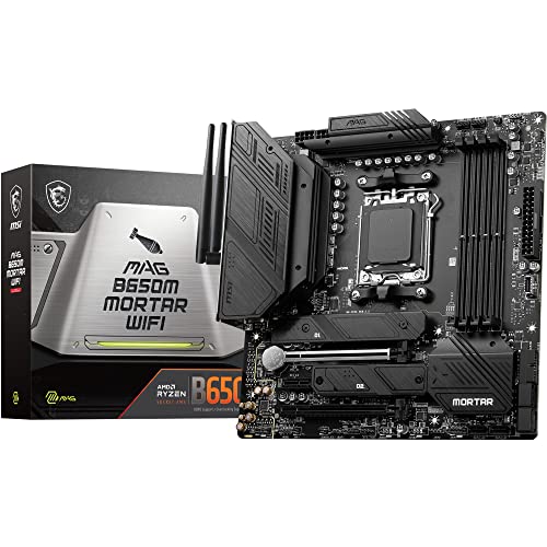 MSI MAG B650M MORTAR WIFI Scheda madre, Micro-ATX Supporta processori AMD Ryzen serie 7000, AM5-12 Duet Rail 80A VRM, DDR5 Memory Boost 6400+MHz/OC, 2 x PCIe 4.0 x16, 2 x M.2 Gen4, Wi-Fi 6E