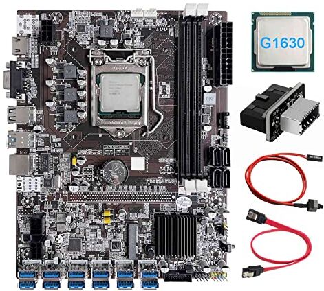 Wresetly B75 12 Scheda BTC Mining Scheda Madre+G1630 CPU+USB3.0 Adattatore+Cavo SATA+Linea Switch 12XUSB3.0 Slot LGA1155 DDR3 RAM MSATA