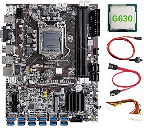 AMIUHOUN B75 12 Scheda BTC Mining Scheda Madre+G630 CPU+24Pin Cavo di Estensione+Cavo SATA+Cavo Interruttore 12XUSB3.0 LGA1155 DDR3 MSATA