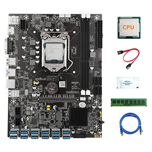 Rwedkd B75 USB BTC Mining Scheda Madre + CPU + 4G DDR3 RAM + cavo SATA + cavo di rete RJ45 + grasso termico 12XPCIE USB3.0 LGA1155 MSATA