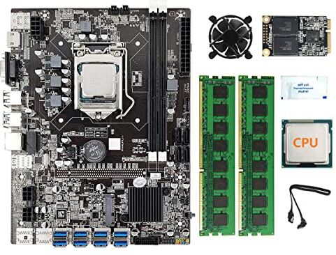 shanpu B75 8USB BTC Kit Scheda Madre + CPU + 2X4G DDR3 RAM + 128G SSD + Ventola CPU + SATA + Grasso Termico LGA1155 DDR3 Slot MSATA