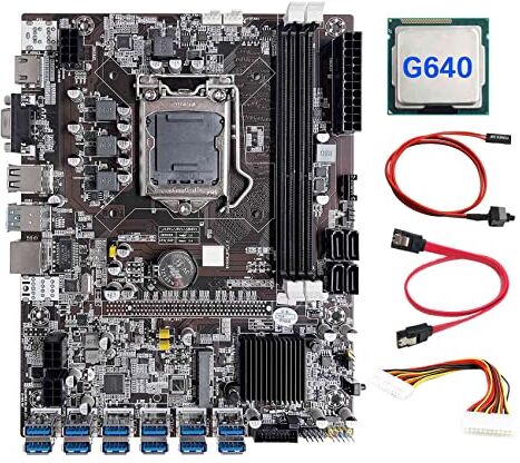 AMIUHOUN B75 12 Scheda BTC Mining Scheda Madre+G640 CPU+24Pin Cavo di Estensione+Cavo SATA+Cavo Interruttore 12XUSB3.0 LGA1155 DDR3 MSATA