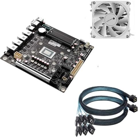 KingnovyPC NAS Motherboard AMD Ryzen 7 7840HS, 2xSFF-8643, Water Cooling Radiator, 4 Port i226-V 2.5GbE LAN, 2xDDR5, 2*M.2 NVMe PCIE X16, 9*SATA3.0, HDMI2.0 DP USB Type-C, ITX 17x17CM, DIY VPN Router Firewall