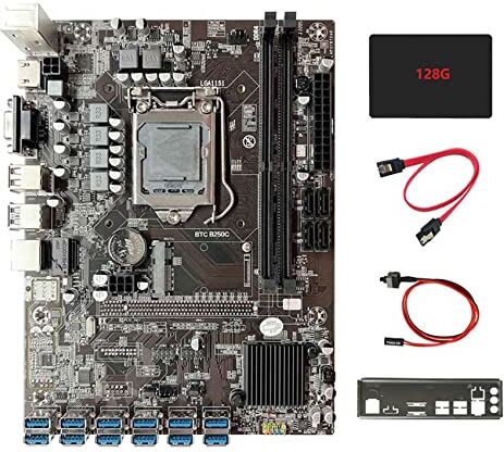 Wresetly Scheda madre mineraria+SSD 128G+cavo interruttore+cavo SATA+lunetta 12XUSB3.0 a PCIE 1X LGA1151 DDR4 RAM Slot ETH scheda madre