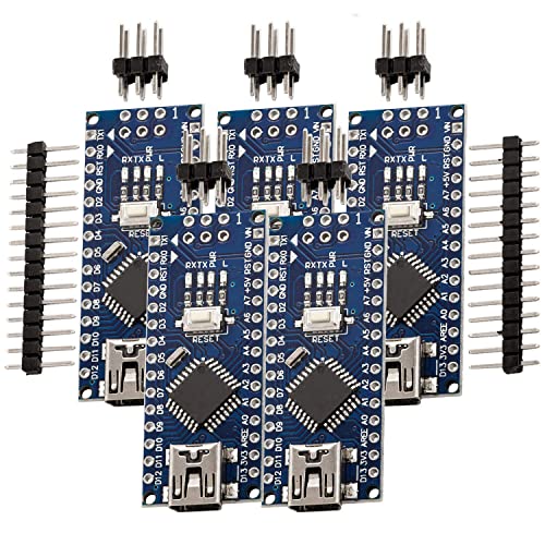 AZDelivery 5 x AZ-NanoV3-Board Mini USB Board ATmega328 5V 16MHz CH340 ATmega328P Micro Controller, CH340G sostituisce FT232RL Incluso E-Book!