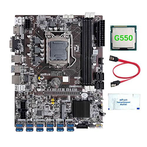 AMIUHOUN B75 12 Scheda GPU BTC Mining Scheda Madre+G550 CPU+Grasso Termico+Cavo SATA 12XUSB3.0 (PCIE) Slot LGA1155 DDR3 RAM MSATA