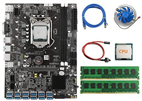 AMIUHOUN B75 BTC Mining Scheda Madre+CPU+Fan+2X4G DDR3 RAM+Switch Cavo di Rete RJ45 12XPCIE USB3.0 LGA1155 DDR3 Slot SATA3.0