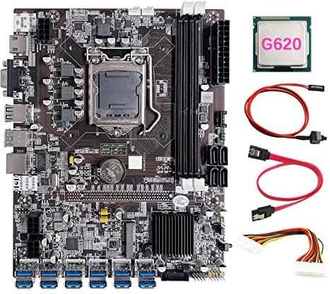 AMIUHOUN B75 12 Scheda BTC Mining Scheda Madre+G620 CPU+24Pin Cavo di Estensione+Cavo SATA+Cavo Interruttore 12XUSB3.0 LGA1155 DDR3 MSATA