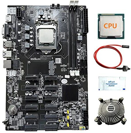 Wresetly 12 PCIE B75 BTC Mining Scheda Madre+CPU+Ventola+Grasso Termico+Cavo Interruttore 12 PCI-E (a USB3.0) LGA1155 DDR3 MSATA ETH Miner