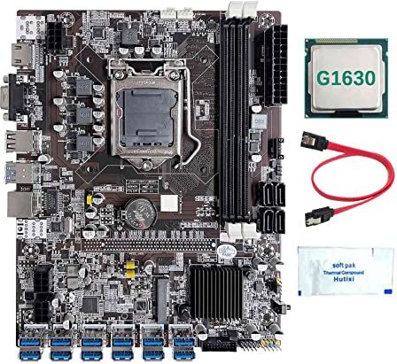 Lodokdre B75 12 Scheda GPU BTC Mining Scheda Madre+G1630 CPU+Grasso Termico+Cavo SATA 12XUSB3.0 (PCIE) Slot LGA1155 DDR3 RAM MSATA