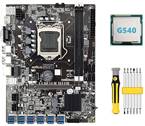 Azwamkue B75 ETH Mining Motherboard 12 PCIE a USB3.0+G540 CPU+Set di cacciaviti LGA1155 MSATA DDR3 B75 BTC Scheda madre USB