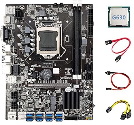 Hagsnec B75 ETH Mining Motherboard 8XPCIE a USB+G630 CPU+6Pin a 8Pin Cavo+Cavo SATA+Cavo Interruttore LGA1155 B75 Mainboard