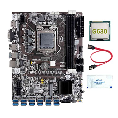AMIUHOUN B75 12 Scheda GPU BTC Mining Scheda Madre+G630 CPU+Grasso Termico+Cavo SATA 12XUSB3.0 (PCIE) Slot LGA1155 DDR3 RAM MSATA