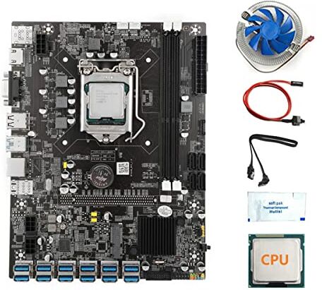 TPPIG B75 12USB BTC Minatore Scheda Madre+CPU+Ventola+Grasso Termico+ Interruttore SATA 12USB3.0 a PCIE LGA1155 DDR3 Slot MSATA