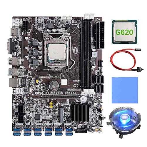 Lodokdre Nuovo B75 12 Scheda GPU BTC Mining Scheda Madre+G620 CPU+Fan+Thermal Pad+Cavo Interruttore 12XUSB3.0 Slot LGA1155 DDR3 RAM MSATA