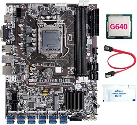 AMIUHOUN B75 12 Scheda GPU BTC Mining Scheda Madre+G640 CPU+Grasso Termico+Cavo SATA 12XUSB3.0 (PCIE) Slot LGA1155 DDR3 RAM MSATA