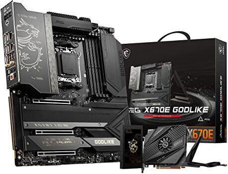 MSI MEG X670E GODLIKE E-ATX Supporta i processori AMD Ryzen 7000 Series, AM5 Touch LCD e RGB, 24 Duet Rail 105A SPS, DDR5 6666MHz/OC, 3 x PCIe 5.0 x16, M.2 Gen5, 10G e 2.5G LAN, Wi-Fi 6E