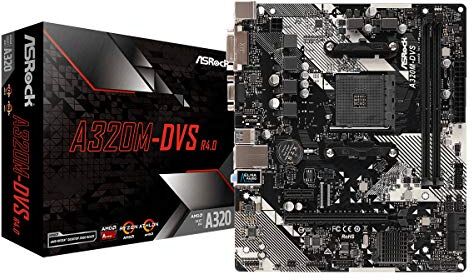 ASRock Piastra A320M-DVS R4.0, AMD, AM4, A320, 2DDR4, 32 GB, VGA+DVI, GBLAN, 4SATA3, 6USB3.1, MATX (Ricondizionato)