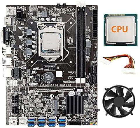 AMIUHOUN 8 schede B75 ETH Mining scheda madre+CPU+ventola di raffreddamento+cavo di prolunga di alimentazione a 24 pin 8X USB3.0 (PCIE) Slot LGA1155 DDR3 SATA3.0