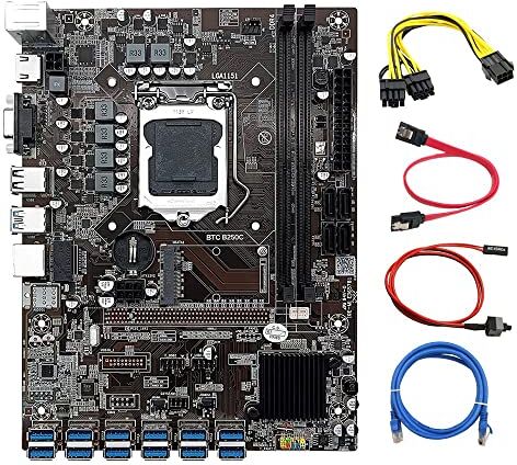 Wresetly B250C 12 Scheda GPU Mining Scheda Madre+Cavo Interruttore+Cavo SATA+Cavo di Alimentazione+Cavo di Rete RJ45 12XUSB3.0 LGA1151 DDR4 MSATA